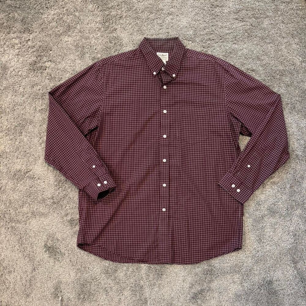 Llbean Men's Red and Burgundy Shirt
